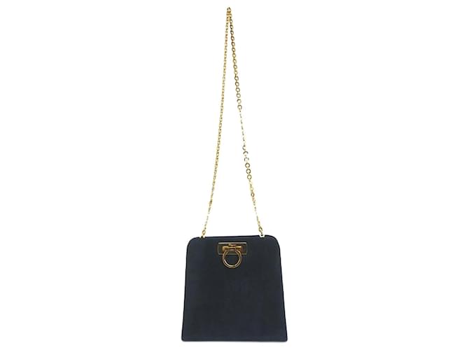 Salvatore Ferragamo Suede Gancini Chain Shoulder Bag Navy blue  ref.1515237