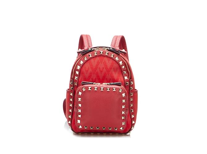 Valentino Rockstud Rucksack Backpack Red Leather Cloth  ref.1515250