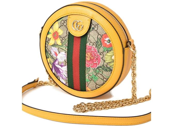 Bolsa de Ombro Gucci Flora Chain Amarelo Couro Lona  ref.1515254