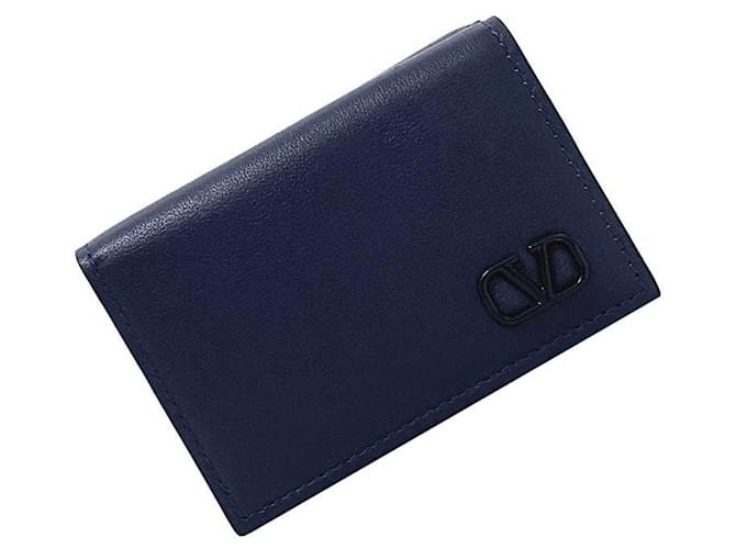 Portefeuille trifold en cuir bleu marine Valentino Garavani  ref.1515267