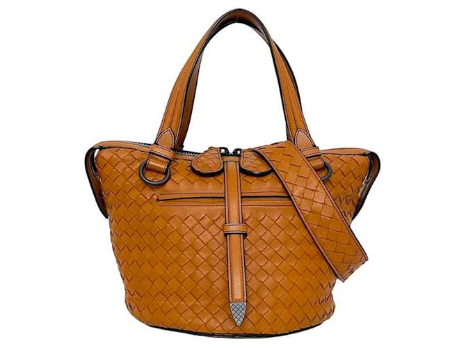 Bolsa Intrecciato da Bottega Veneta Laranja Camelo Couro  ref.1515272