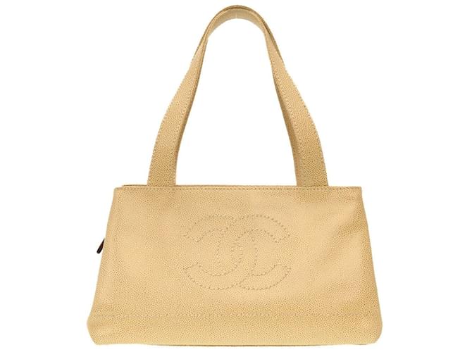 Sac tote en cuir caviar beige Chanel  ref.1515325