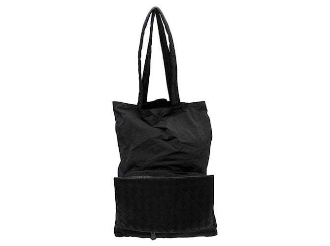 Bolso Tote Eco Intrecciato de Bottega Veneta Negro Cuero Nylon  ref.1515337