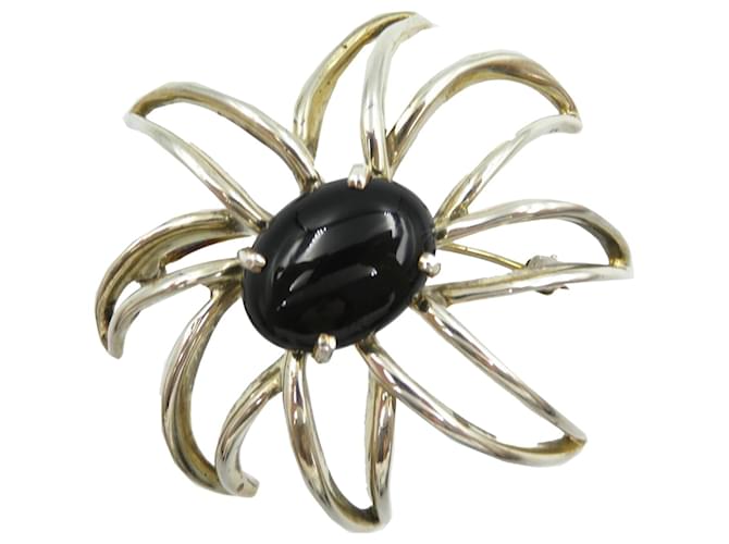 Tiffany & Co Broche en onyx noir Tiffany Fireworks en argent 925 Argenté  ref.1515350