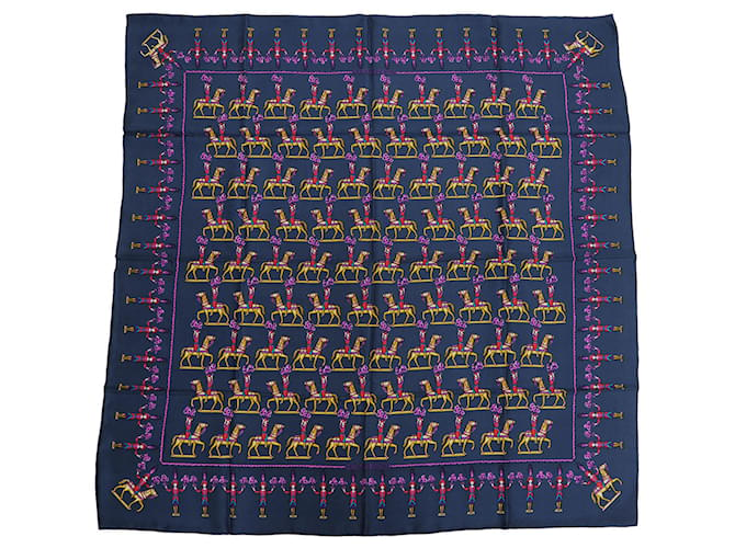 Hermès Hermes Carre 90 LES ARTIFICIERS Navy Silk Scarf Navy blue  ref.1515366