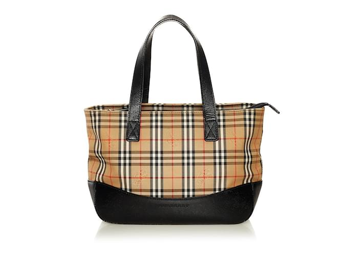 Bolso de mano Burberry Nova Check Beige Cuero Lienzo  ref.1515435