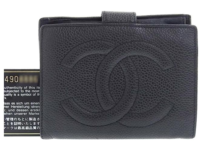 Portefeuille bi-fold Chanel en cuir caviar noir  ref.1515481