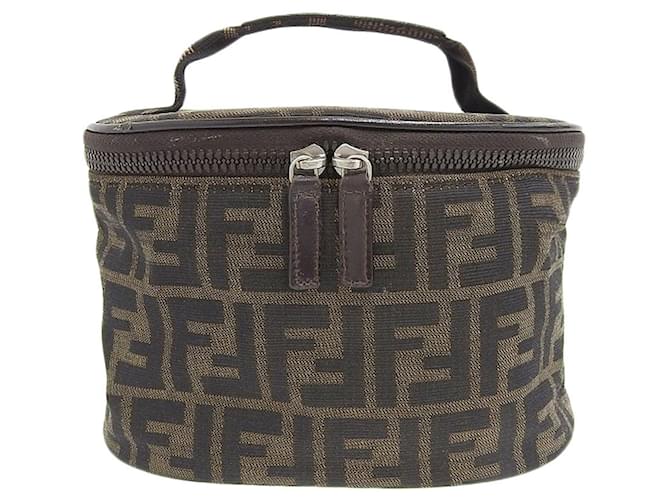 Fendi Zucca Pattern FF Vanity Bag Brown Cloth  ref.1515482