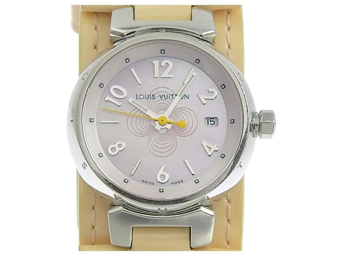 Louis Vuitton Tambour Monogram Verni Damen Quarz Uhr Silber Pink Beige  ref.1515512