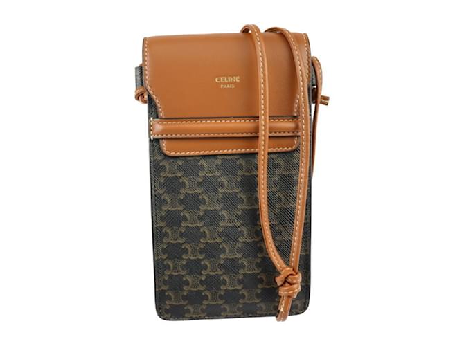 Céline Funda de teléfono Celine Triomphe Bolsa de hombro Castaño Cuero Plástico  ref.1515535