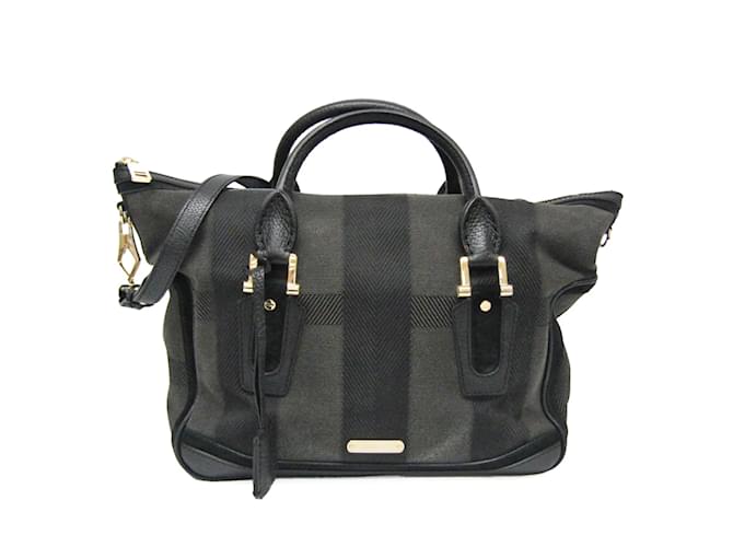 Bolso de cuero y lona Burberry Castaño Negro Suecia Lienzo  ref.1515561