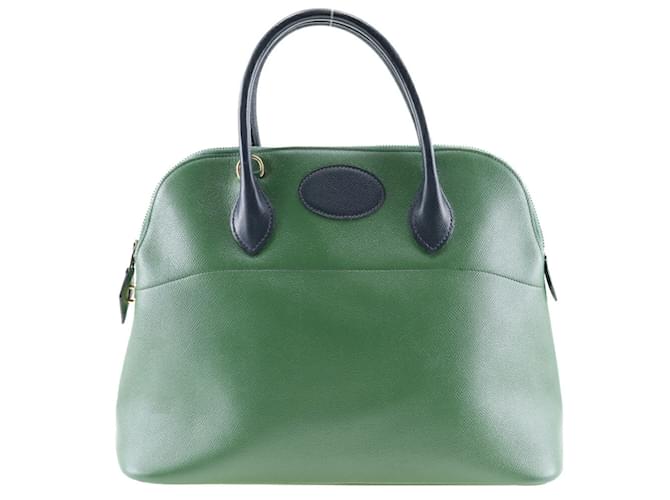 Hermès Hermes Bolide 35 Handbag Green Navy blue Leather  ref.1515640