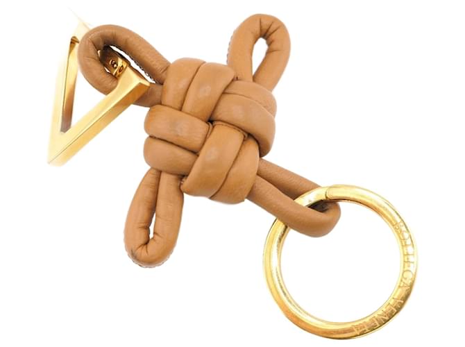 Bottega Veneta Keyring Charm Brown Golden Leather ref