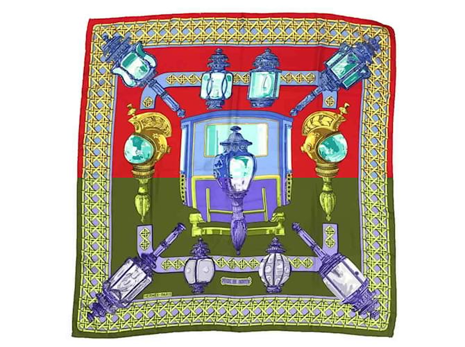 Hermès Écharpe Hermes Carre 90 en rouge Soie Multicolore  ref.1515796