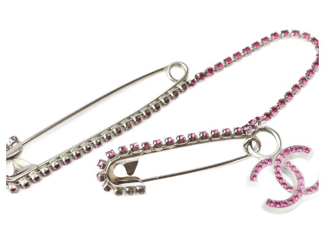Chanel Silber Magenta Strass Brosche