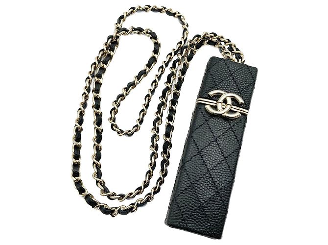 Chanel Lippenstiftetui aus schwarzem Leder