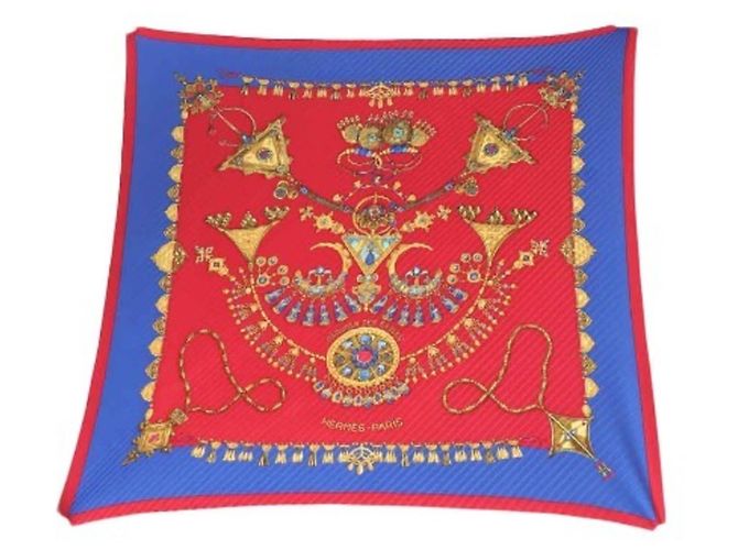 Sciarpa plissettata Hermès in blu e rosso 