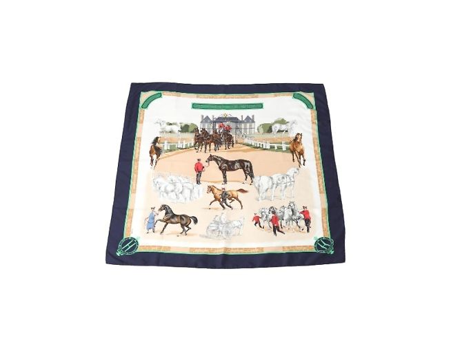 Hermès Bufanda de seda azul marino Hermes Les Haras Nacionales