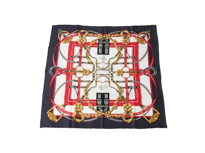 Hermès Sciarpa Navy Kare90 di Hermes Crano Manege Rosso Blu navy