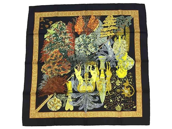 Silk In Hermès Hermes Carre 90 Scarf - Les Legendes de l'Arbre Black  ref.1516069