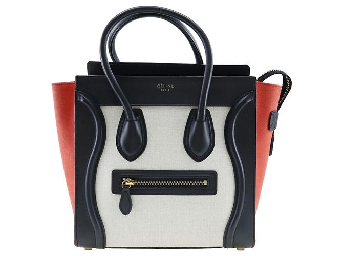 Céline Celine Luggage Handtasche Micro Shopper Schwarz Beige Orange