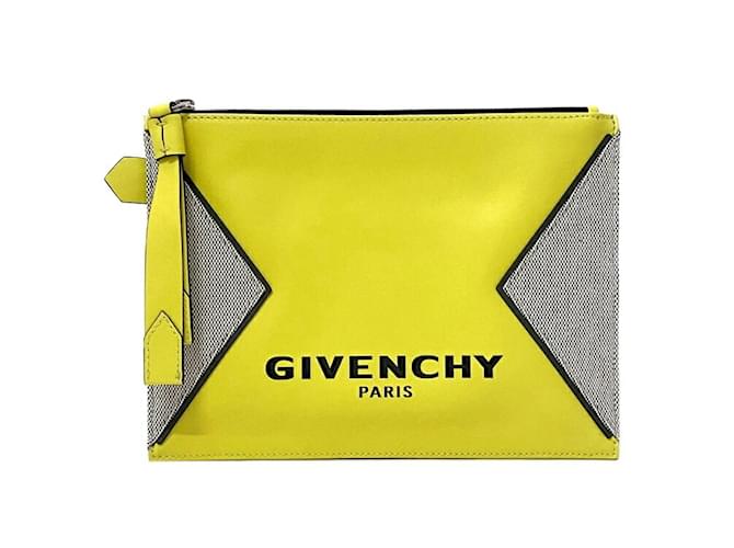 Bolso de mano Givenchy gris y amarillo Castaño Cuero Lienzo  ref.1516206