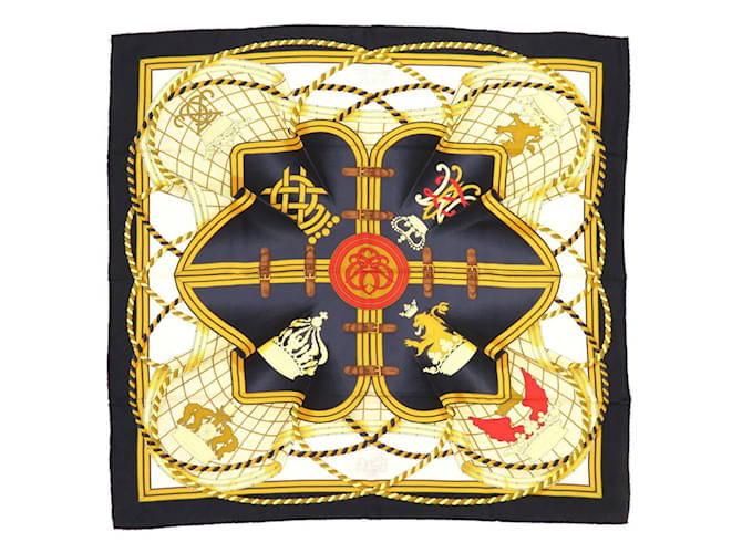 Foulard en soie Hermès Carré Wash 90 Formal Noir Crème Or Doré  ref.1516231