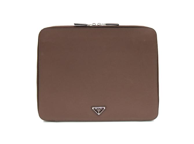 Prada Dark Brown Leather Clutch Bag  ref.1516341