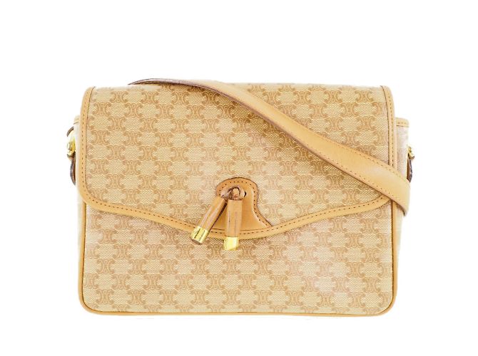 Céline Beige PVC Schultertasche für Damen mit Old Macadam Muster von Celine