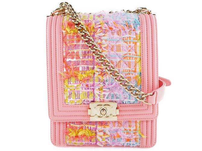 Le Boy Bolsa de ombro Chanel Boy em tweed e couro de cordeiro Rosa