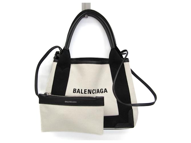 Balenciaga Navy Cabas XS Handbag Black Eggshell Leather Cloth  ref.1516810