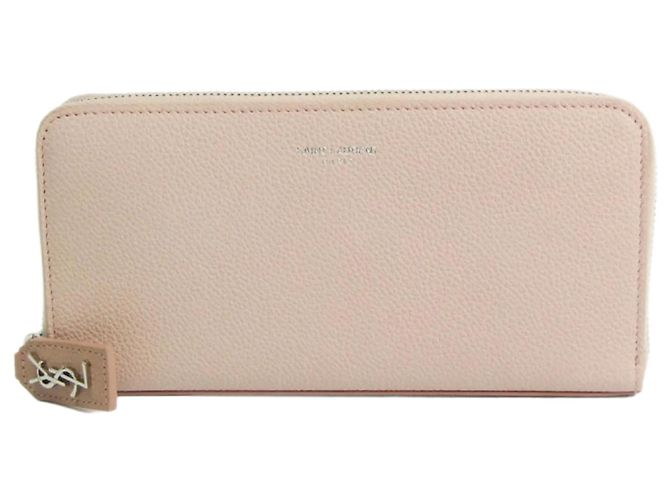 Cartera larga de piel de ternera rosa claro Saint Laurent