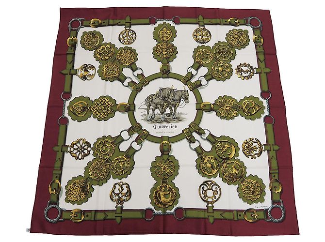 Hermès Bufanda de seda Hermes Carre 90 Cuiveeries Bordeaux Burdeos