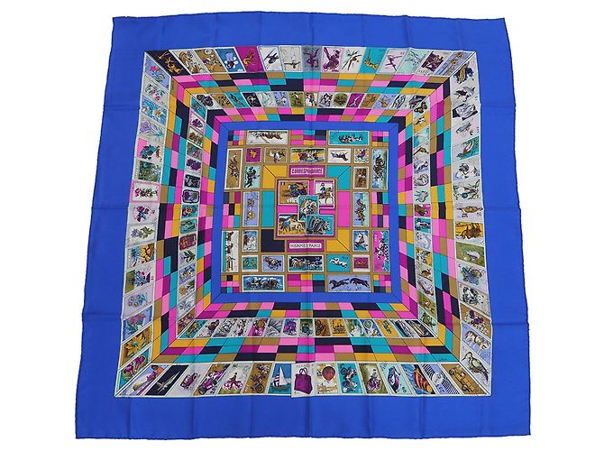 Silk In Hermès Carré 90 CORRISPONDENZA Sciarpa in Seta Blu