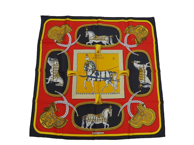 Sciarpa in seta Hermès nera e rossa Nero Rosso