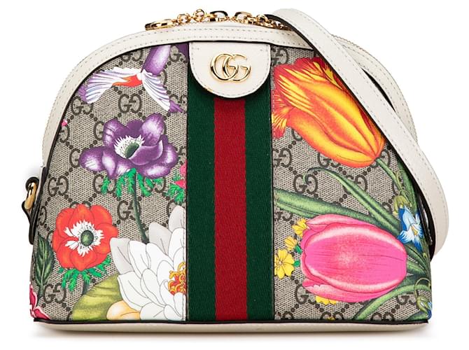 Bolso cruzado Dome Ophidia en GG Supreme Flora marrón de Gucci Castaño Cuero  ref.1517296