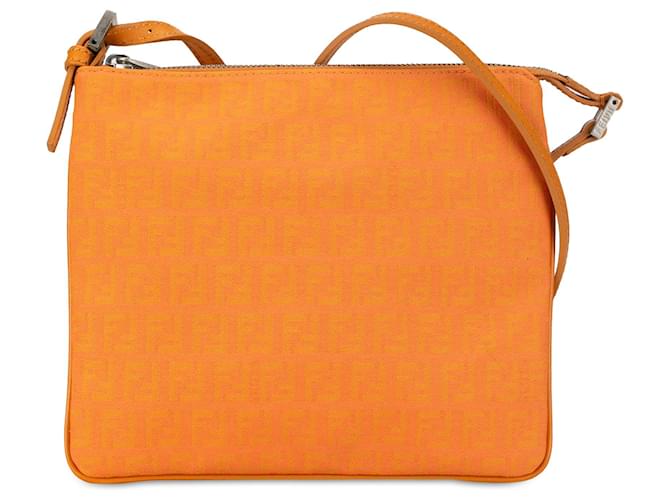 Orange Fendi Zucchino Canvas Umhängetasche Leder  ref.1517315