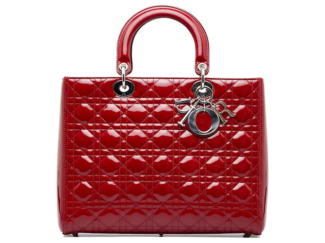 Borsa Lady Dior grande in vernice rossa Rosso Pelle  ref.1517316