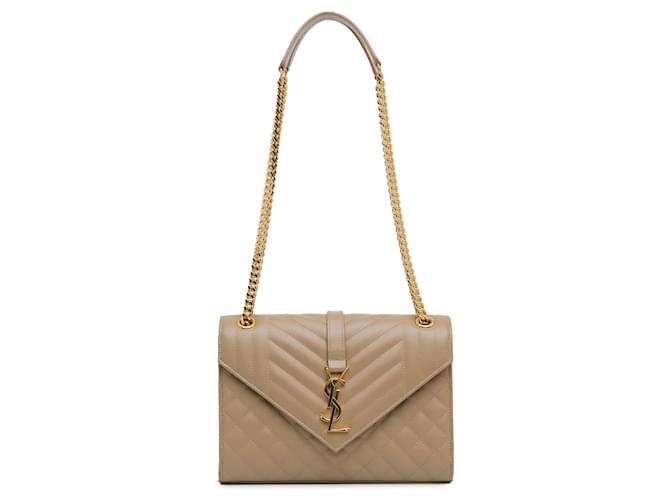 Tan Saint Laurent Medium Triquilt Monogram Envelope Bag Camel Leather ref.1517333 Joli Closet