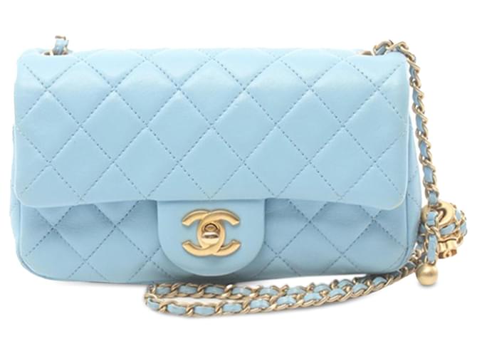 Blue Chanel Mini Rectangular Lambskin Pearl Crush Flap Crossbody Bag Leather  ref.1517344