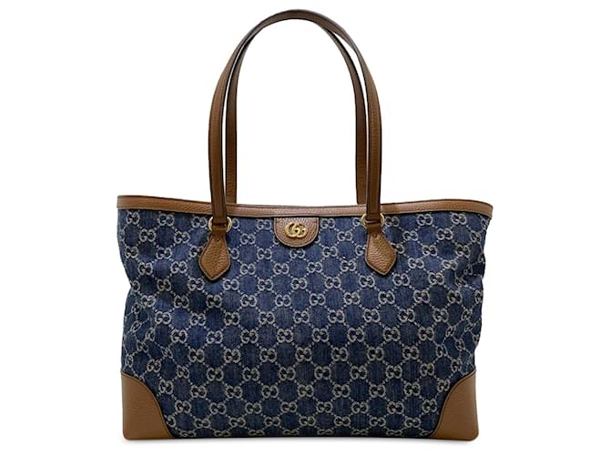 Blue Gucci Medium GG Denim Ophidia Shopping Tote Leather  ref.1517361