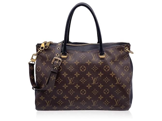 Louis Vuitton Monogram Canvas Pallas Full Handbag with Strap Black Brown Cloth  ref.1518047