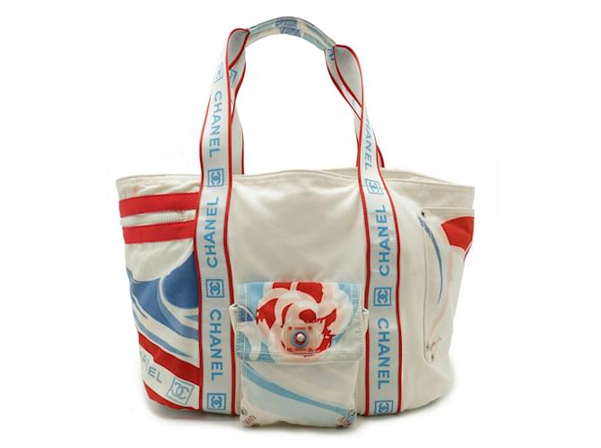 Sac tote Camellia Chanel Sport Line Surf Haute Saison Toile Rouge Écru Jaune Bleu clair  ref.1518193