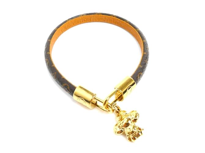 Bracelet Charme Monogram Louis Vuitton Cuir Cuir vernis Marron Doré  ref.1518674