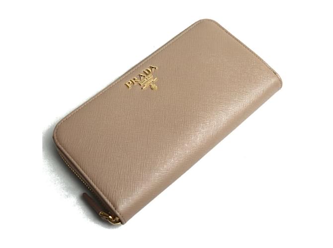 Prada Saffiano Metal Long Wallet Beige Leather  ref.1518678