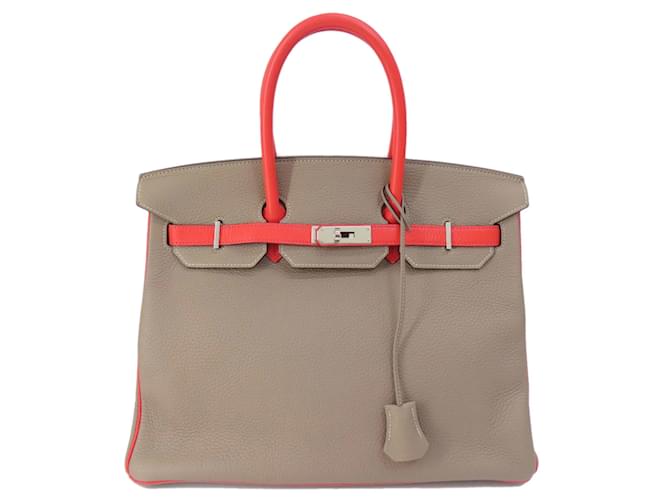 Hermès Hermes Birkin 35 Handbag in Taurillon Leather Red Grey  ref.1519928