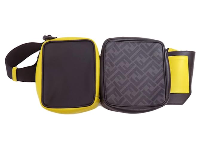 Sac bandoulière Fendi à motif Zucca Cuir Plastique Noir Jaune  ref.1520019