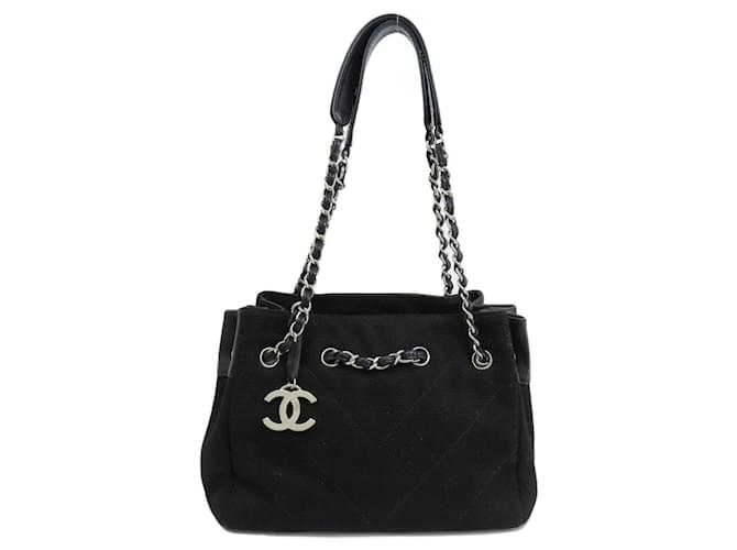 Chanel V-Stitch Tote Bag Black Leather Cloth  ref.1520059