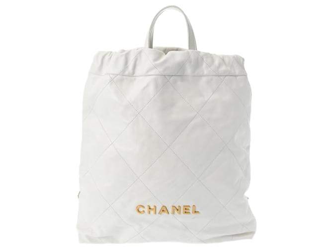 Mochila Grande Chanel 22 en Blanco Cuero  ref.1520177