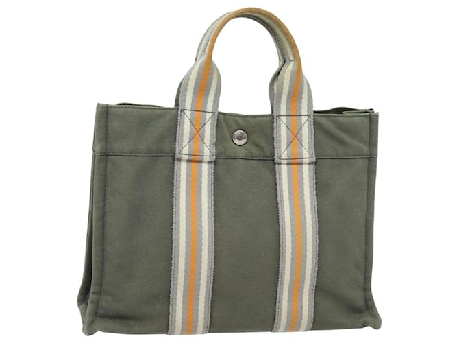 Hermès HERMES Fourre Tout PM Hand Bag Canvas Gray Auth fm3559 Brown Cloth  ref.1520398